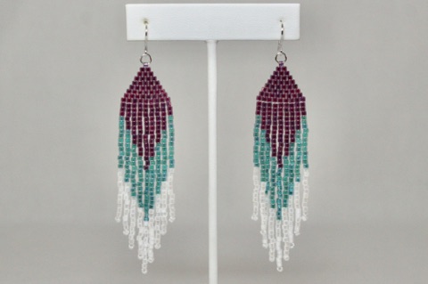 *Chevron Beaded Fringe Earrings in Purple, Aqua, and White